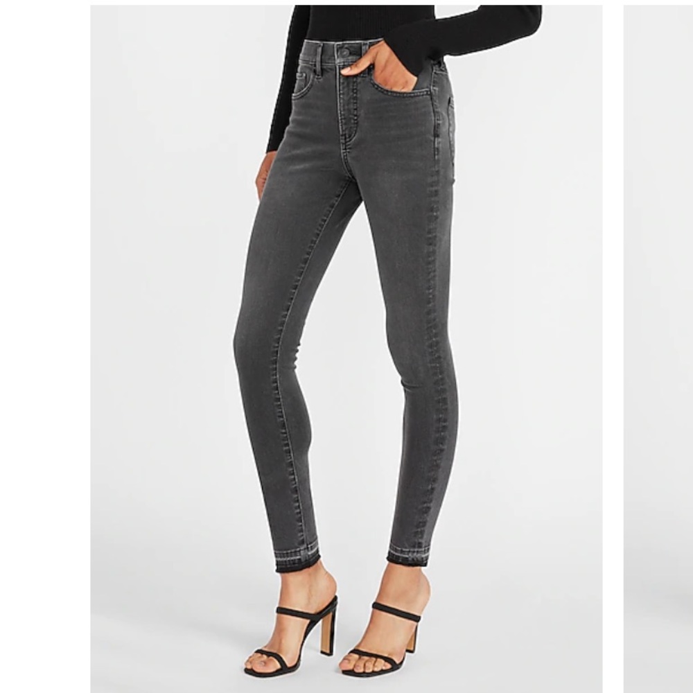 Express Skinny Mid Rise Frayed Jeans